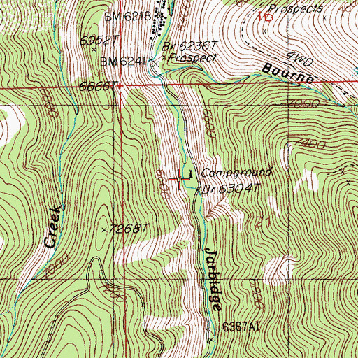 Topographic Map of Jarbidge National Forest Campground, NV