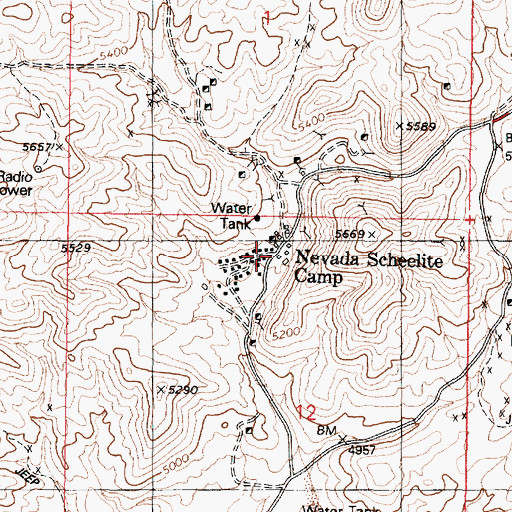Topographic Map of Nevada Scheelite Camp, NV