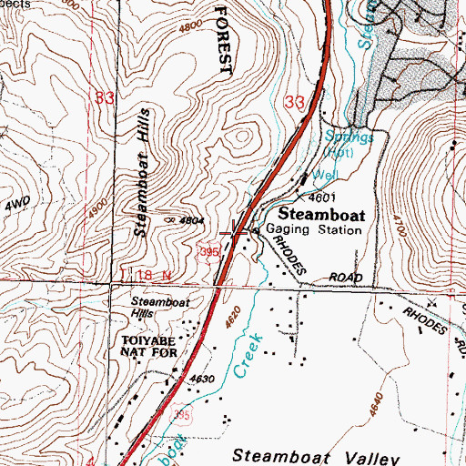 Topographic Map of Steamboat, NV