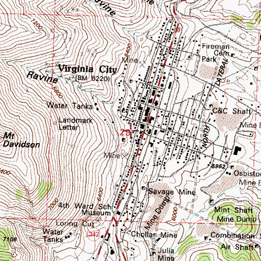 Topographic Map of Virginia City Post Office, NV