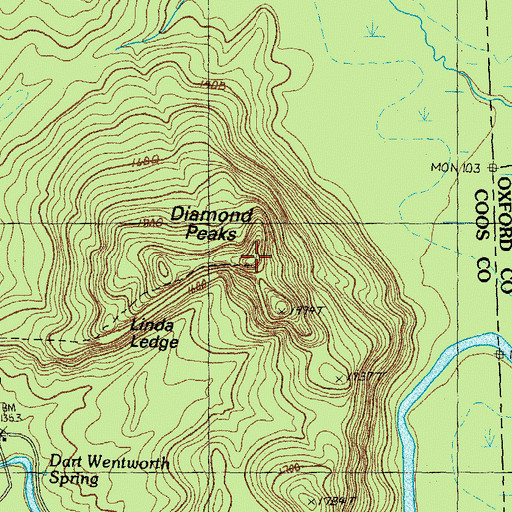 Topographic Map of Diamond Peaks, NH