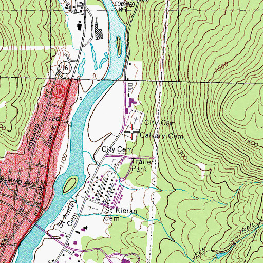 Topographic Map of Calvary Cemetery, NH
