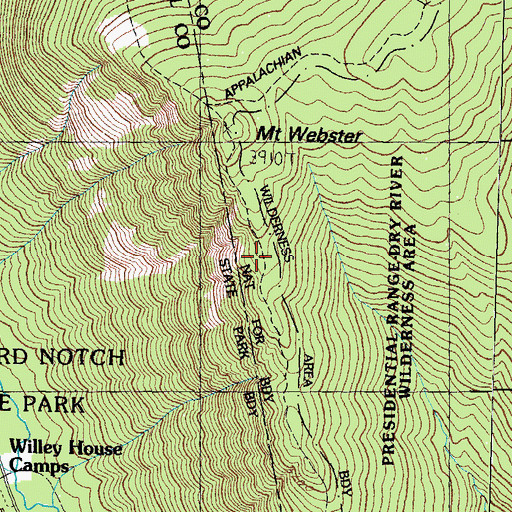 Topographic Map of Webster Cliff Trail, NH
