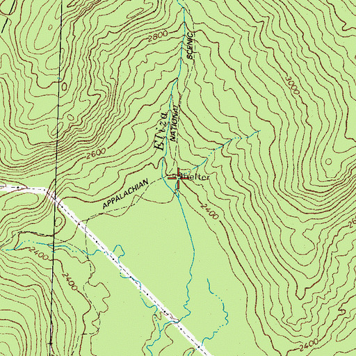 Topographic Map of Eliza Brook Shelter, NH