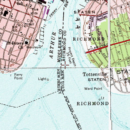 Topographic Map of Arthur Kill, NJ