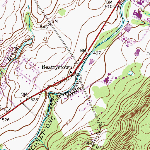 Topographic Map of Beattystown, NJ