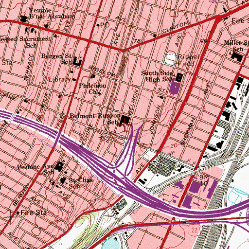Topographic Map of Belmont-Runyon Elementary School, NJ
