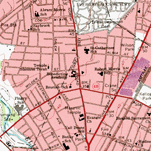 Topographic Map of Benedictine Academy, NJ