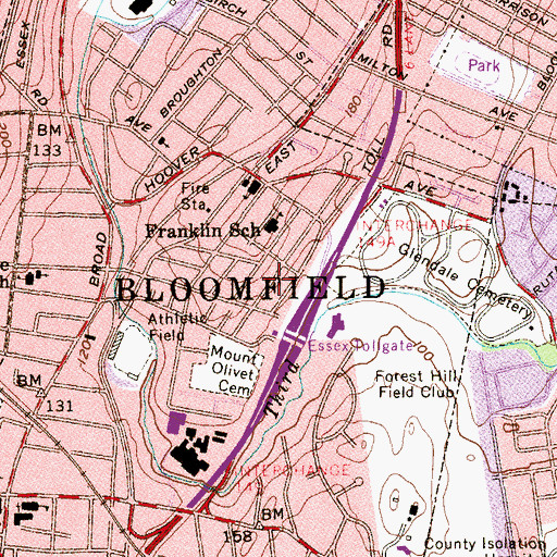 Topographic Map of Bloomfield, NJ