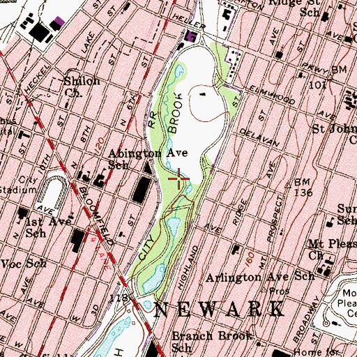 Topographic Map of Branch Brook Park, NJ