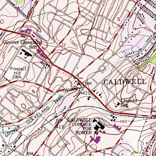 Topographic Map of Caldwell, NJ