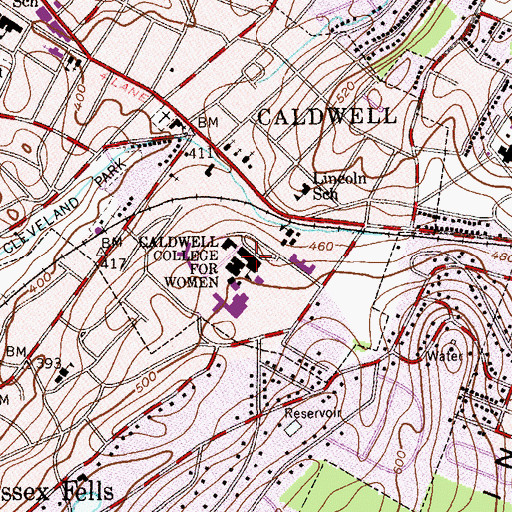 Topographic Map of Caldwell College, NJ