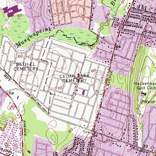 Topographic Map of Cedar Park Cemetery, NJ