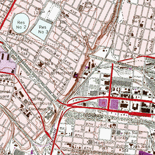 Topographic Map of Christ Hospital, NJ