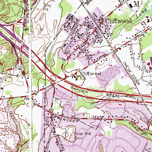 Topographic Map of Cliffwood Church (historical), NJ