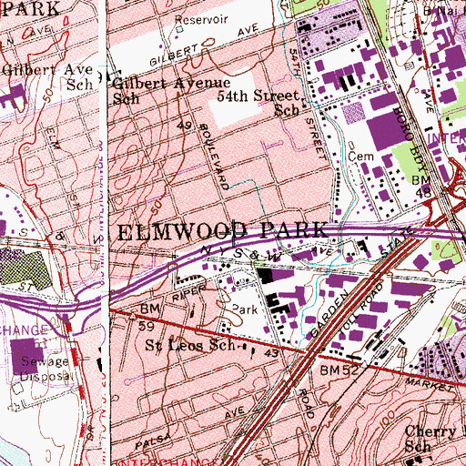 Topographic Map of Elmwood Park, NJ