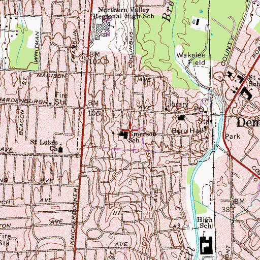 Topographic Map of Luther Lee Emerson Elementary School, NJ