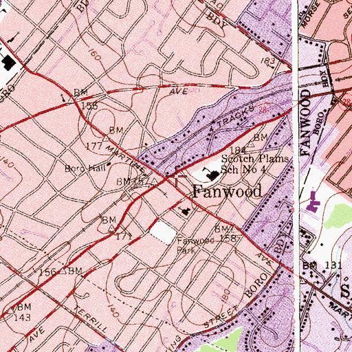 Topographic Map of Fanwood, NJ