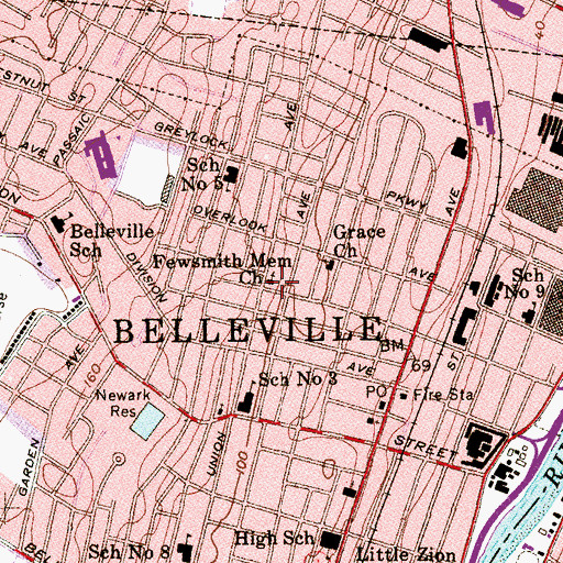 Topographic Map of Fewsmith Memorial Presbyterian Church, NJ