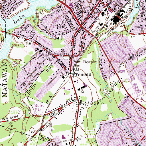Topographic Map of Freneau, NJ