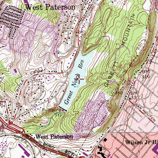 Topographic Map of Great Notch Reservoir, NJ