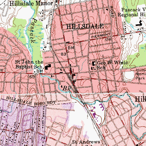 Topographic Map of Hillsdale, NJ