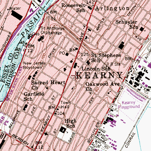 Topographic Map of Kearny, NJ
