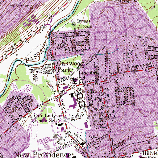 Topographic Map of Lincoln School, NJ