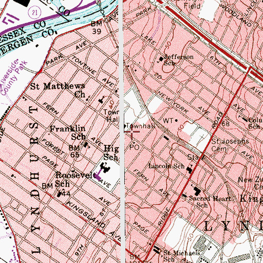 Topographic Map of Lyndhurst, NJ