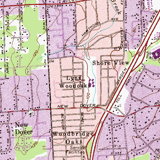 Topographic Map of Lynn Woodoaks, NJ