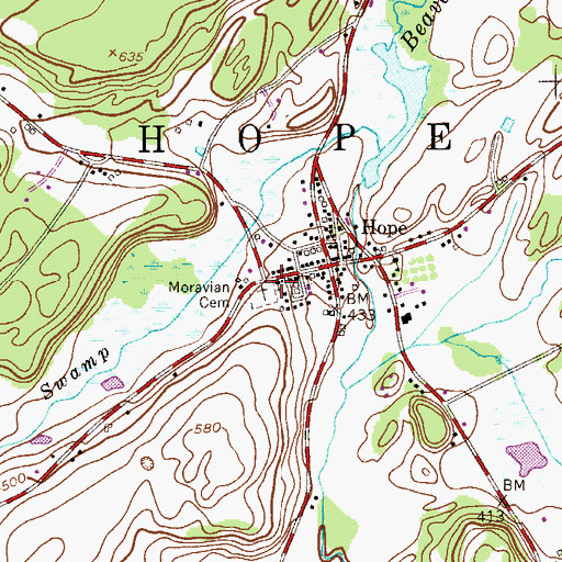 Topographic Map of Moravian Cemetery, NJ
