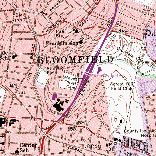 Topographic Map of Mount Olivet Cemetery, NJ