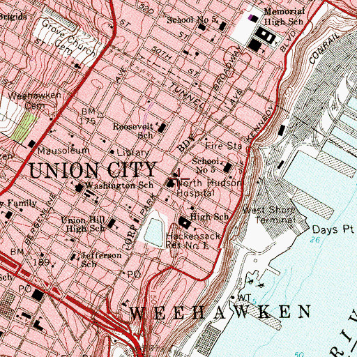 Topographic Map of North Hudson Hospital, NJ
