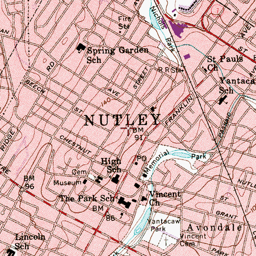 Topographic Map of Nutley, NJ