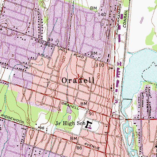 Topographic Map of Oradell, NJ