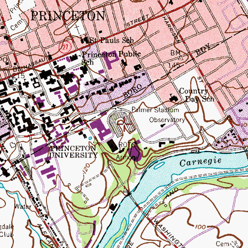 Topographic Map of Palmer Stadium (historical), NJ