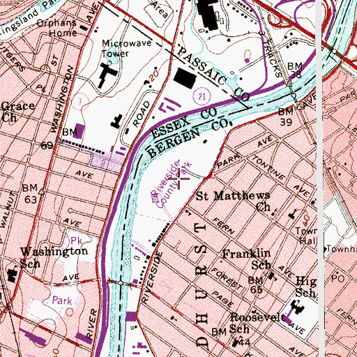 Topographic Map of Passaic River Park, NJ