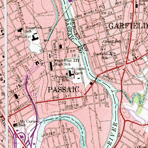 Topographic Map of Pulaski Elementary School, NJ
