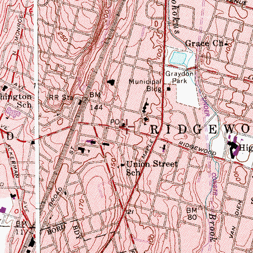 Topographic Map of Ridgewood, NJ