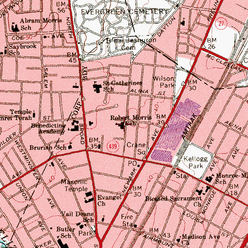 Topographic Map of Robert Morris Elementary School, NJ