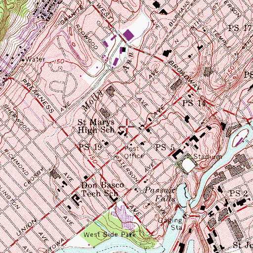 Topographic Map of Saint Marys High School, NJ