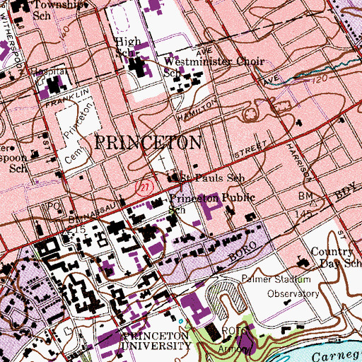 Topographic Map of Saint Paul School, NJ