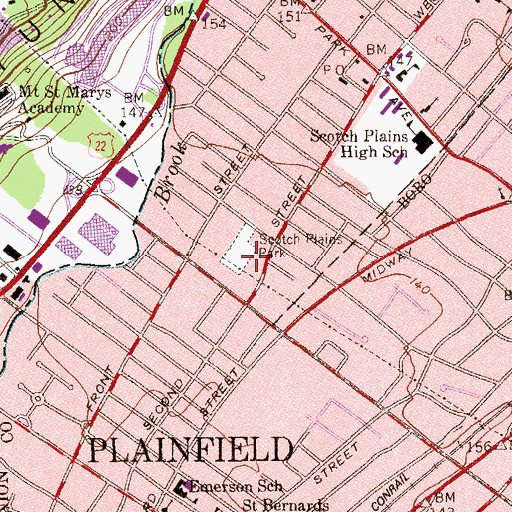 Topographic Map of Scotch Plains Park, NJ
