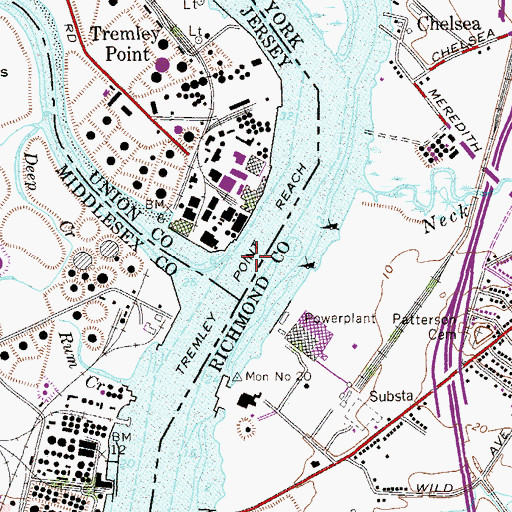 Topographic Map of Tremley Point Reach, NJ