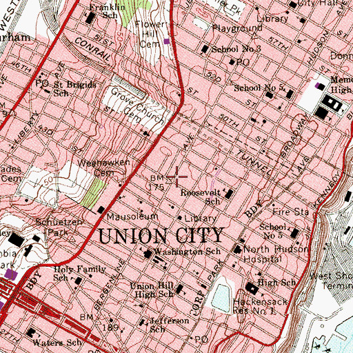 Topographic Map of Union City, NJ