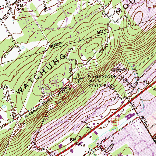 Topographic Map of Washington Rock State Park, NJ