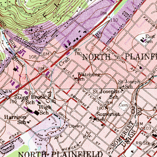 Topographic Map of Watchung School, NJ
