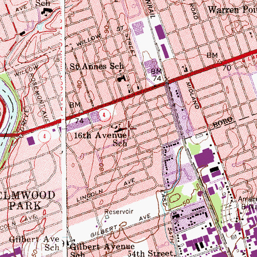 Topographic Map of Sixteenth Avenue Elementary School, NJ