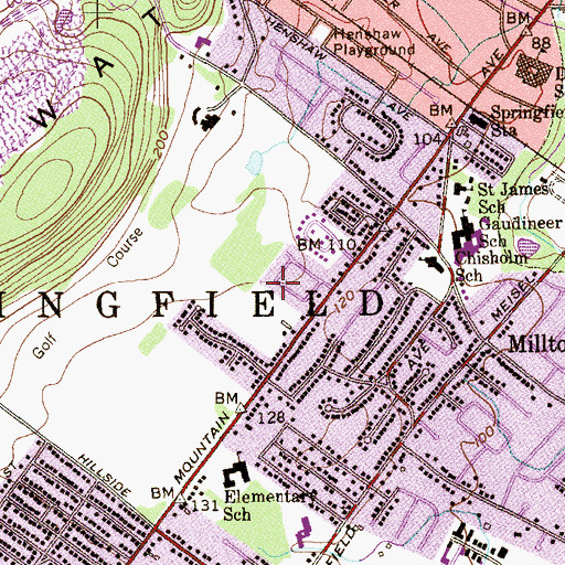 Topographic Map of Township of Springfield, NJ