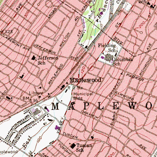 Topographic Map of Township of Maplewood, NJ